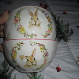 2 Bunny Easter Garden by Susan Winget Soup or Ice Cream Bowl pink rim #2